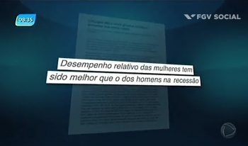 Tela da reportagem realizada pela TV Record no FGV Social - Desempenho relativo das mulheres tem sido melhor do que o dos homens da recessão
